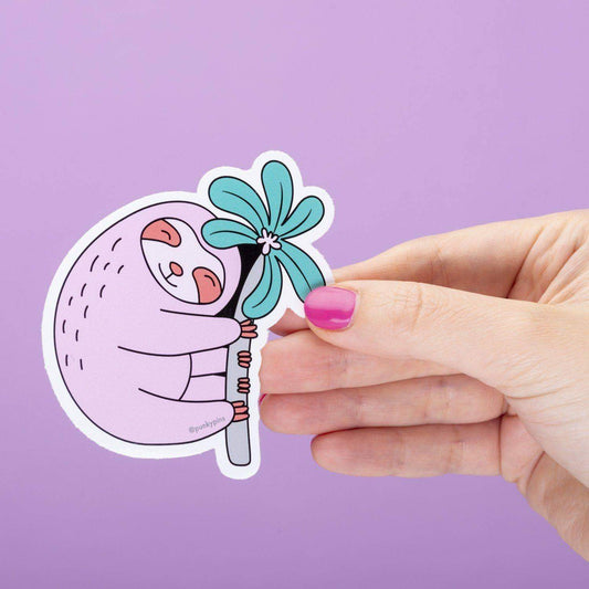 Pink Sloth Large Vinyl Sticker