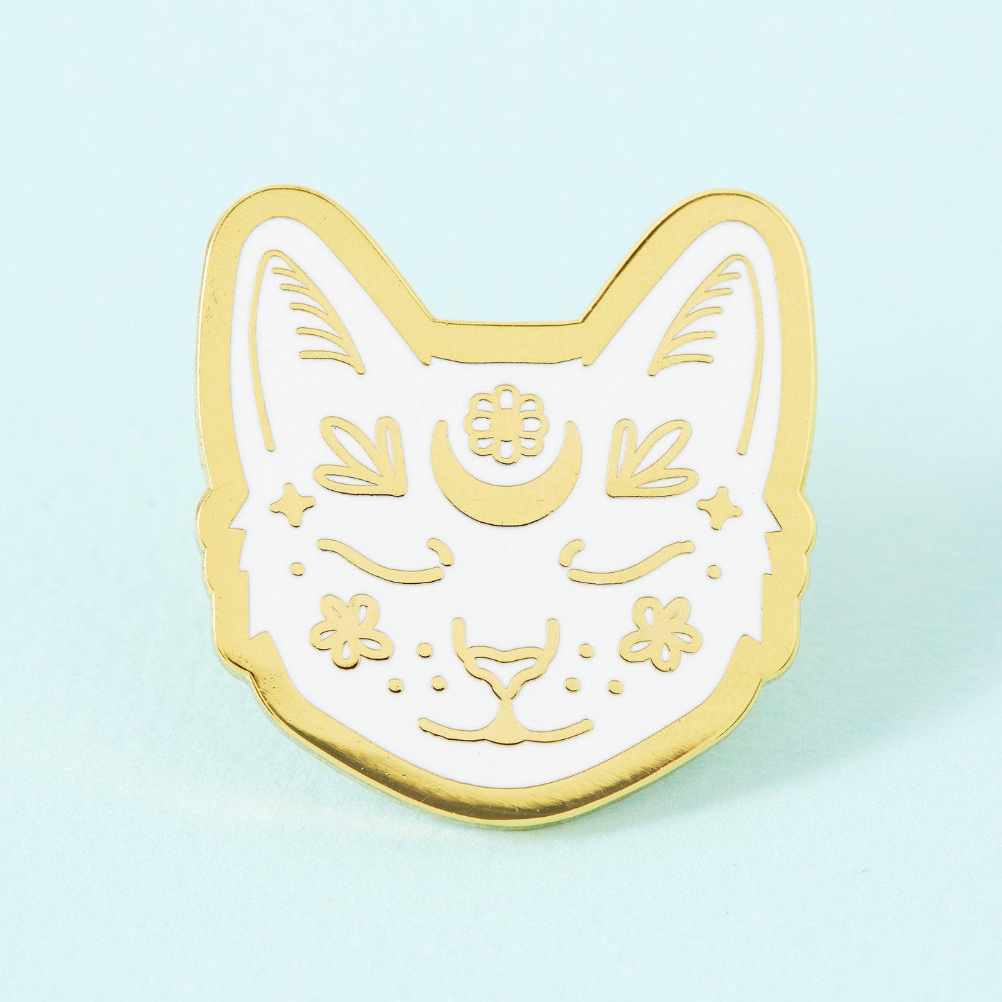 Crescent Moon Cat Gold Plated Pin