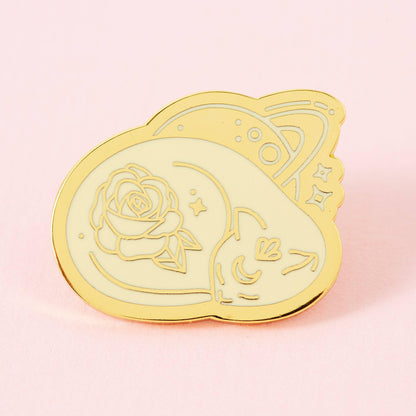 Sleeping Rose Cat Gold Plated Pin